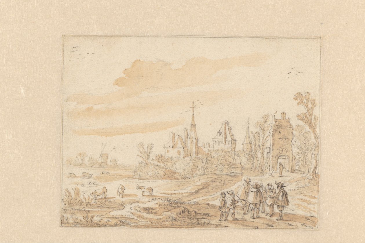 Landskap med en gruppe mennesker og et slott av Esaias van de Velde (possibly)