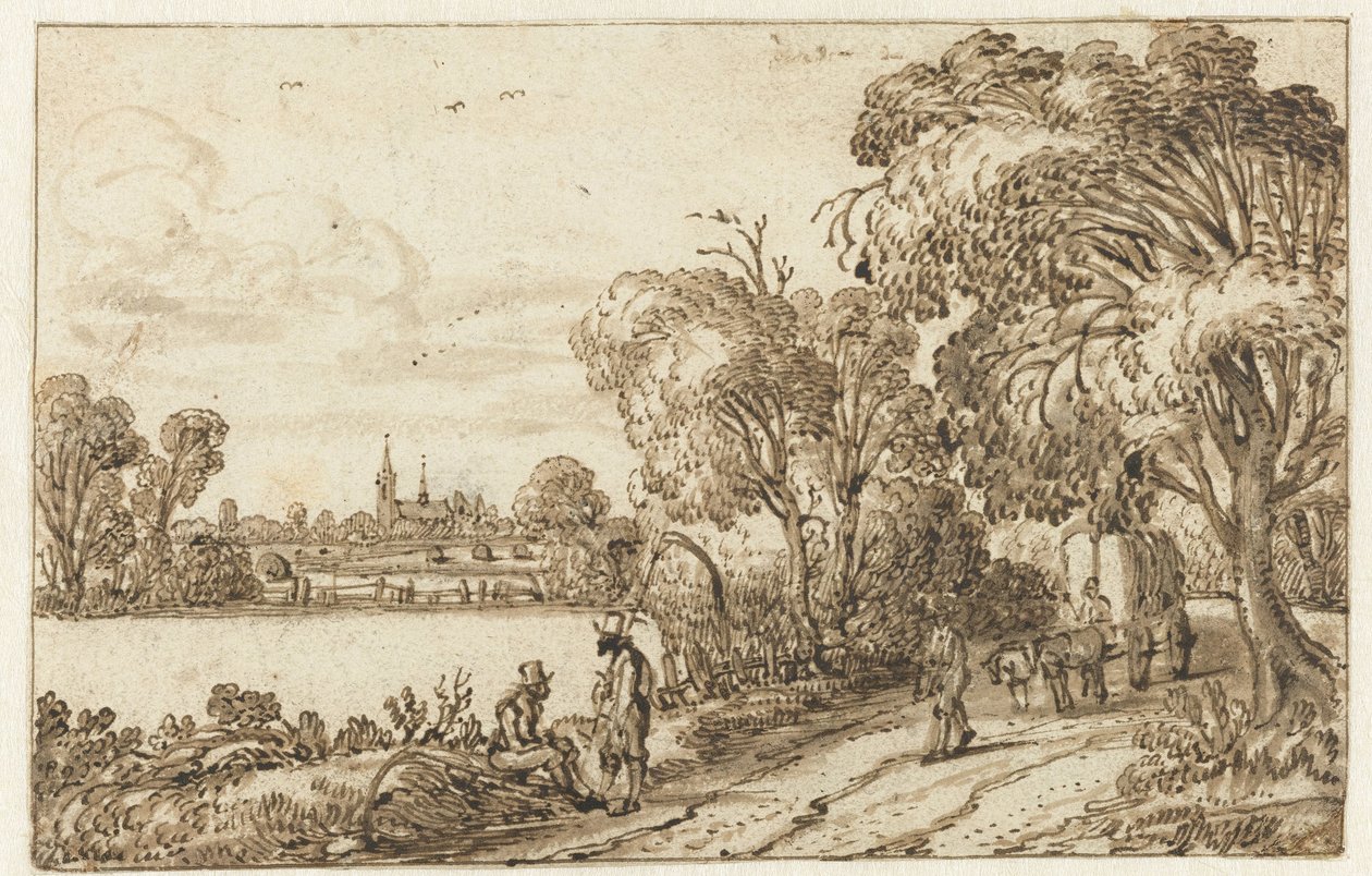 Landskap med vei mellom åker og skog av Esaias van de Velde (possibly)