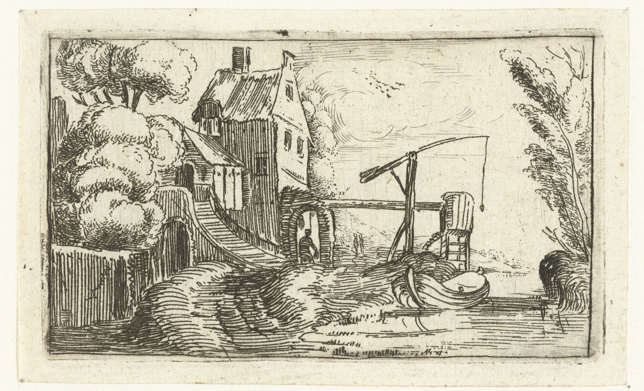 Hus eller fabrikk ved en kanal Små landskap (serietittel) av Esaias van de Velde (rejected attribution)