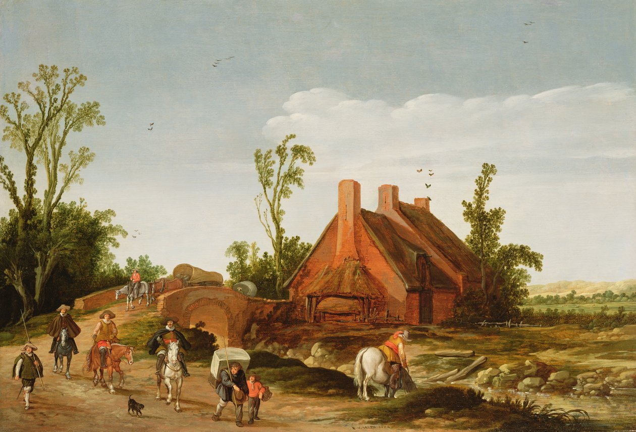 Et skogkledd landskap med reisende på et spor, 1624 av Esaias van de Velde