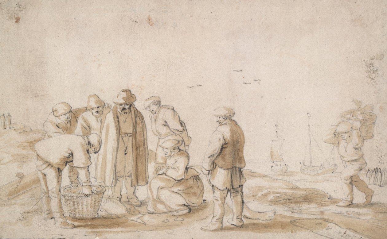 Fiskehandlere på stranden av Esaias van de Velde