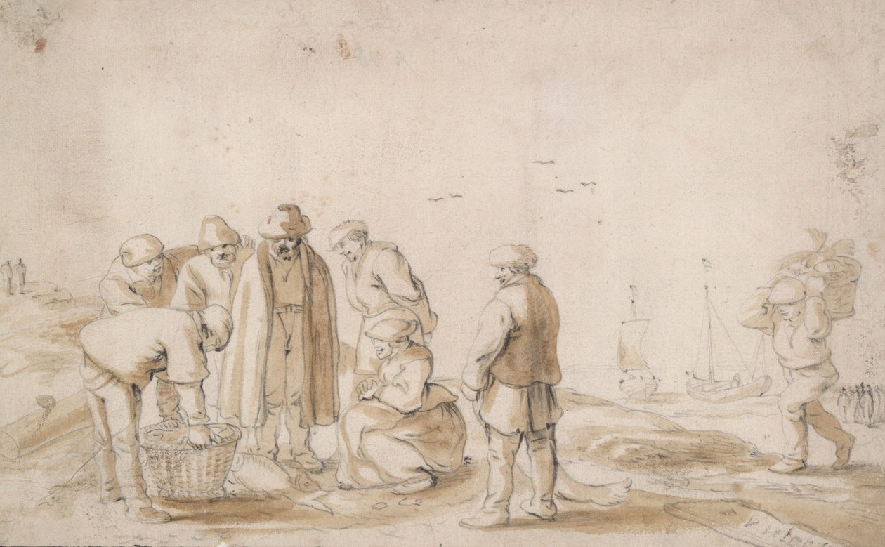 Fiskehandlere på stranden av Esaias van de Velde