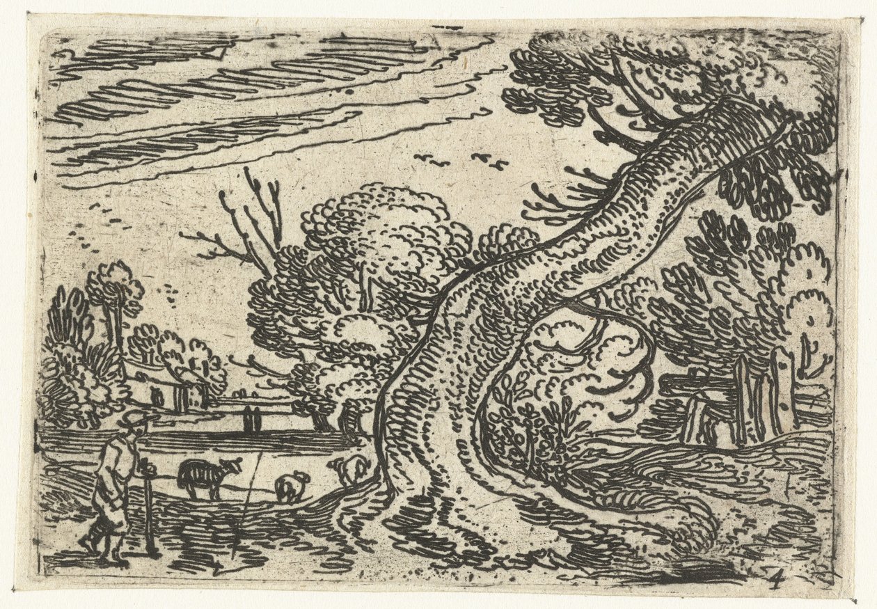Hyrde nær et overhengende tre Små landskap (serietittel) av Esaias van de Velde
