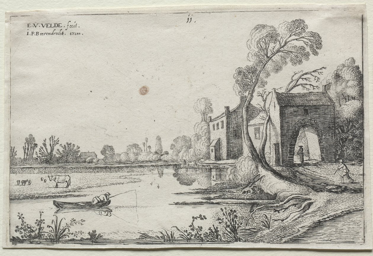 Landskap med en elv og et porthus av Esaias van de Velde
