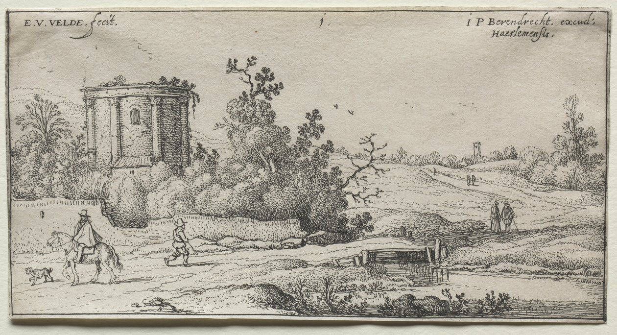 Landskap: Landskap med ruiner av et romersk tempel av Esaias van de Velde