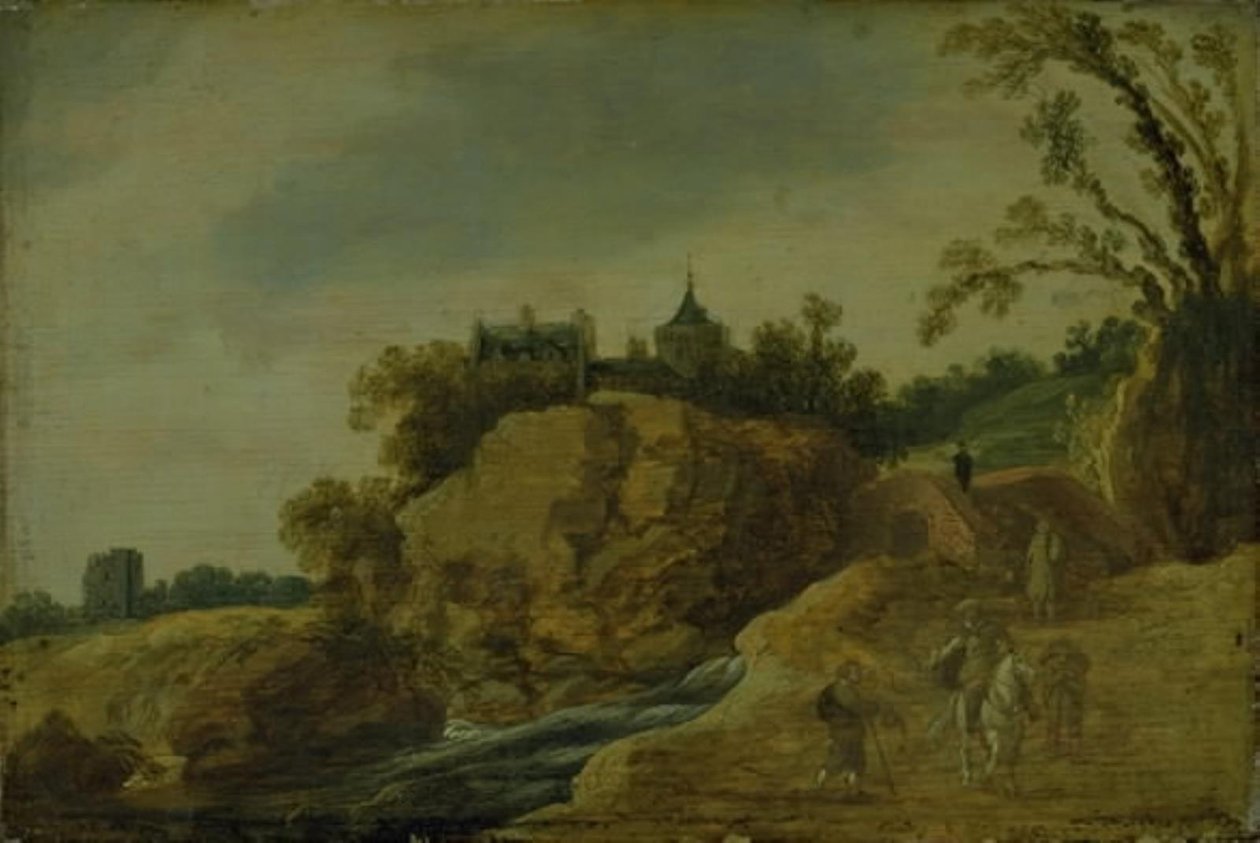 Steinete landskap med et slott av Esaias van de Velde