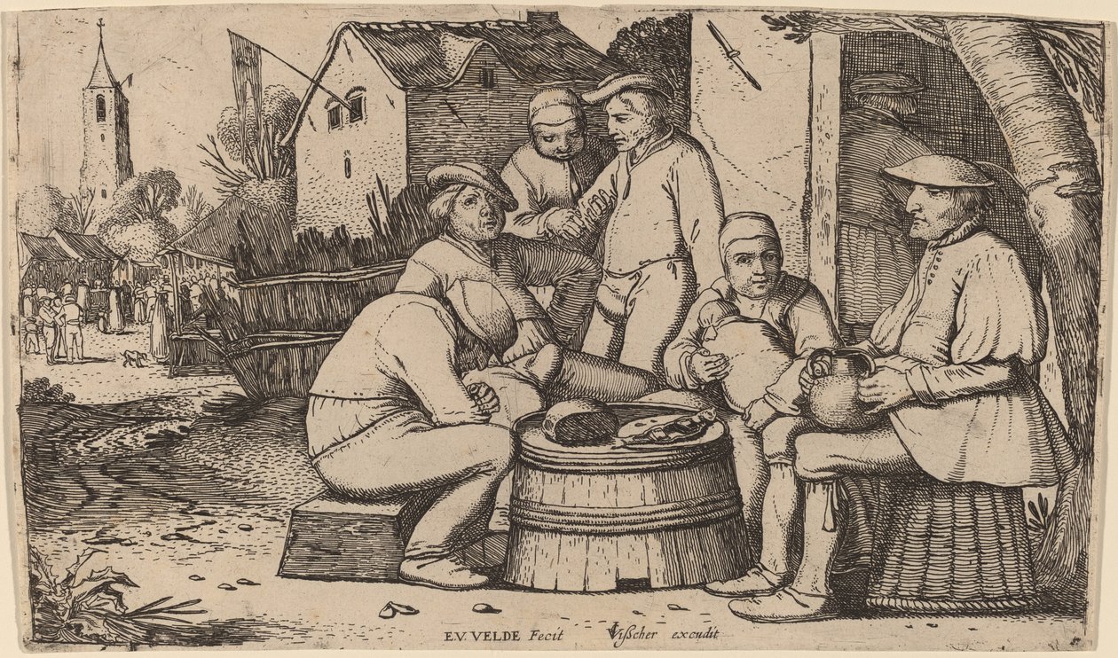 Bønder lunsjer i friluft av Esaias van de Velde I