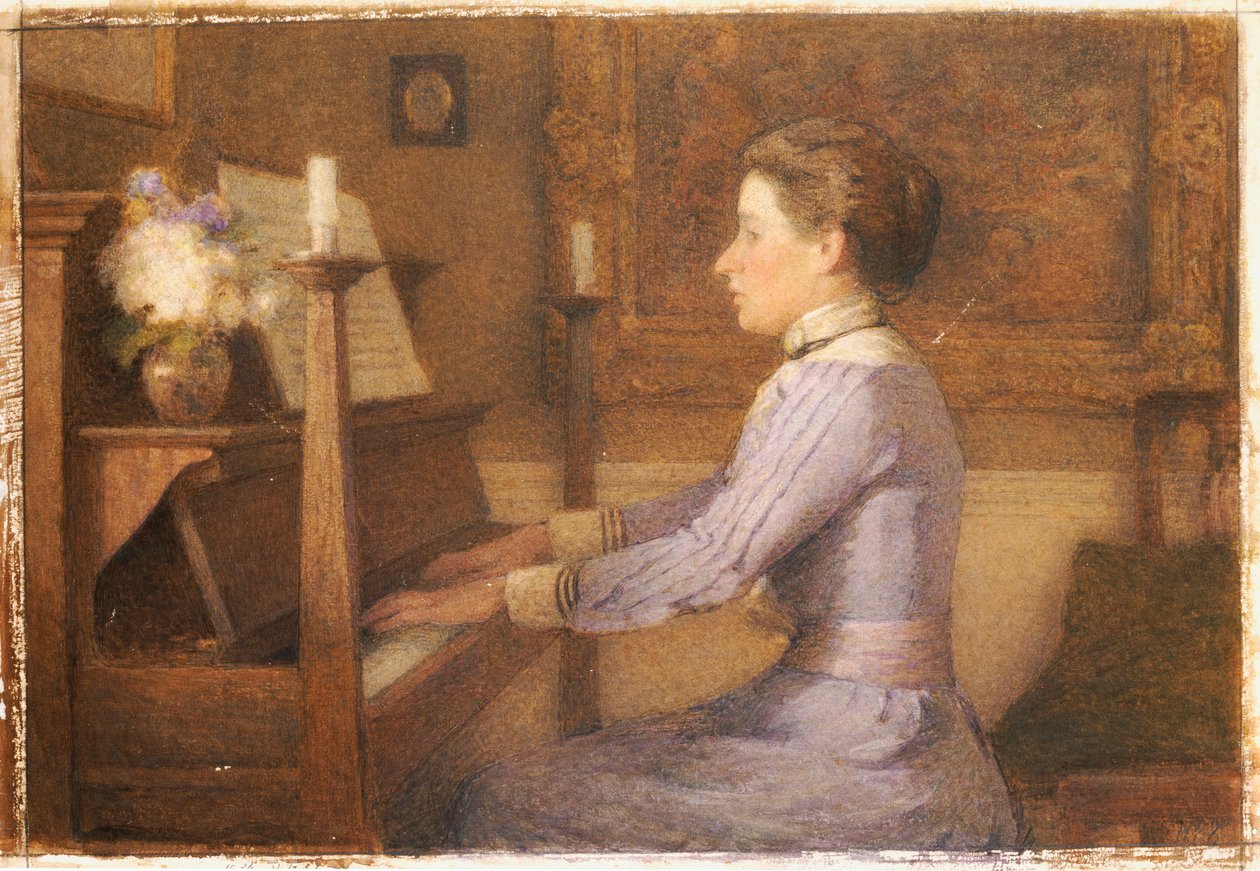 At the Piano (blyant og akvarell på papir) av Esther H. Jones