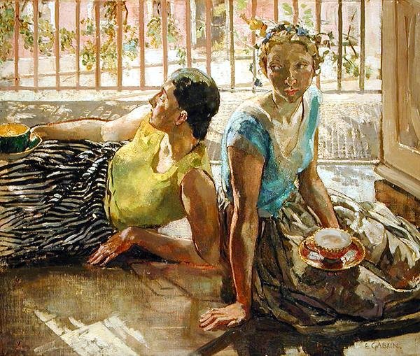 Two Girls, ca. 1935 (olje på lerret) av Ethel Gabain