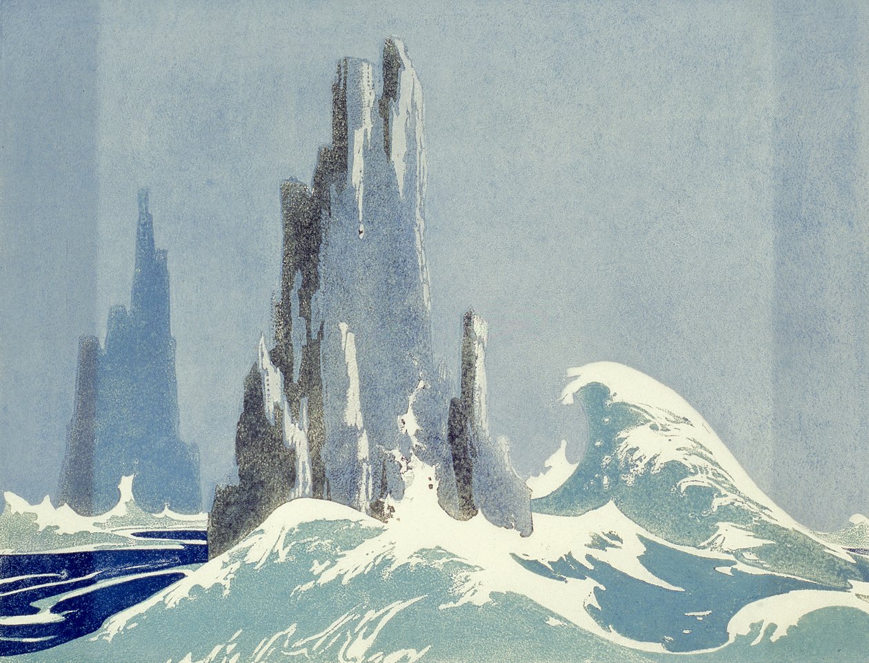 Cathedral Rocks, Tasmania, 1939 (linosnitt) av Ethleen Palmer