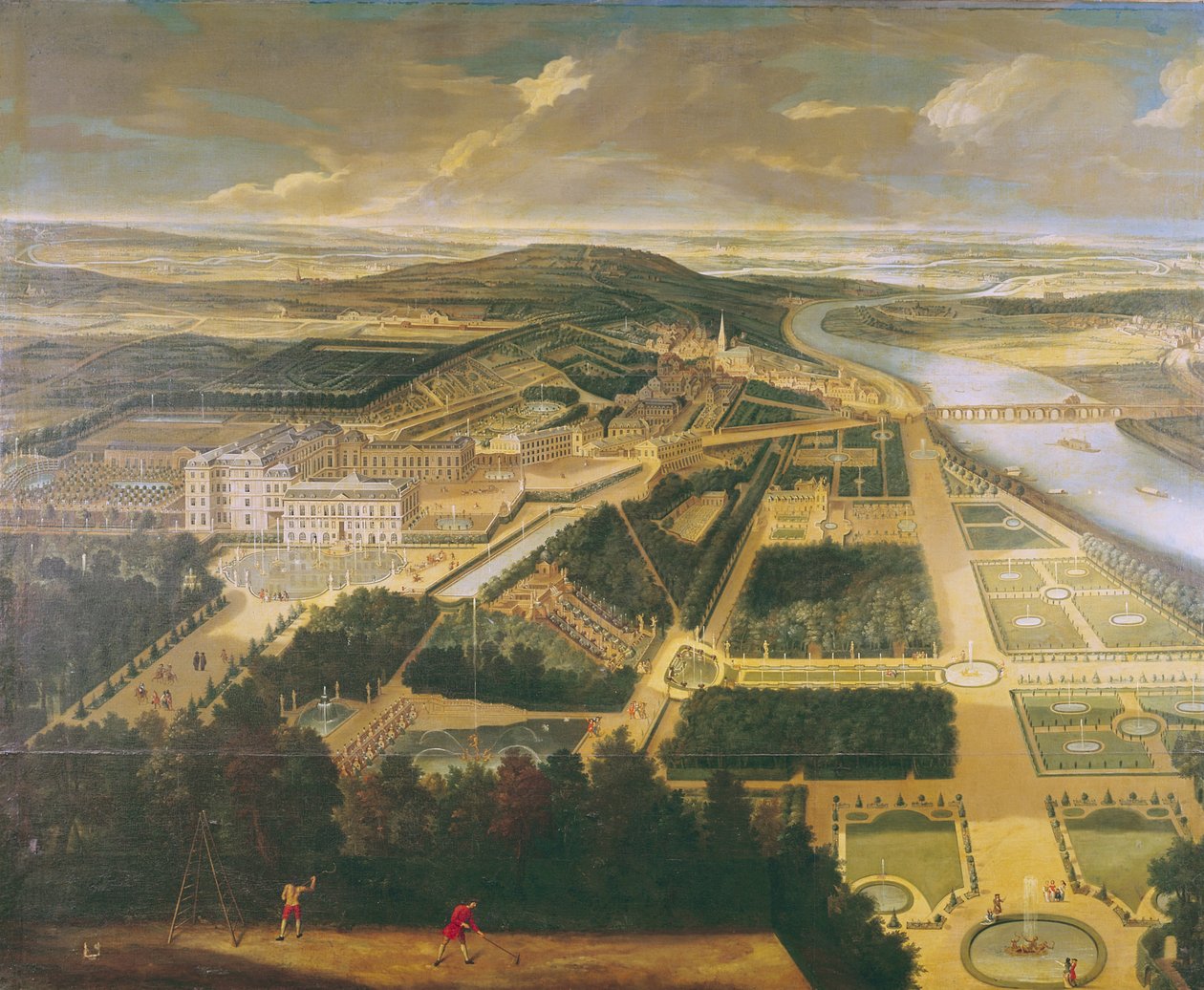 Utsikt over Chateau and Gardens of St. Cloud, av Etienne Allegrain