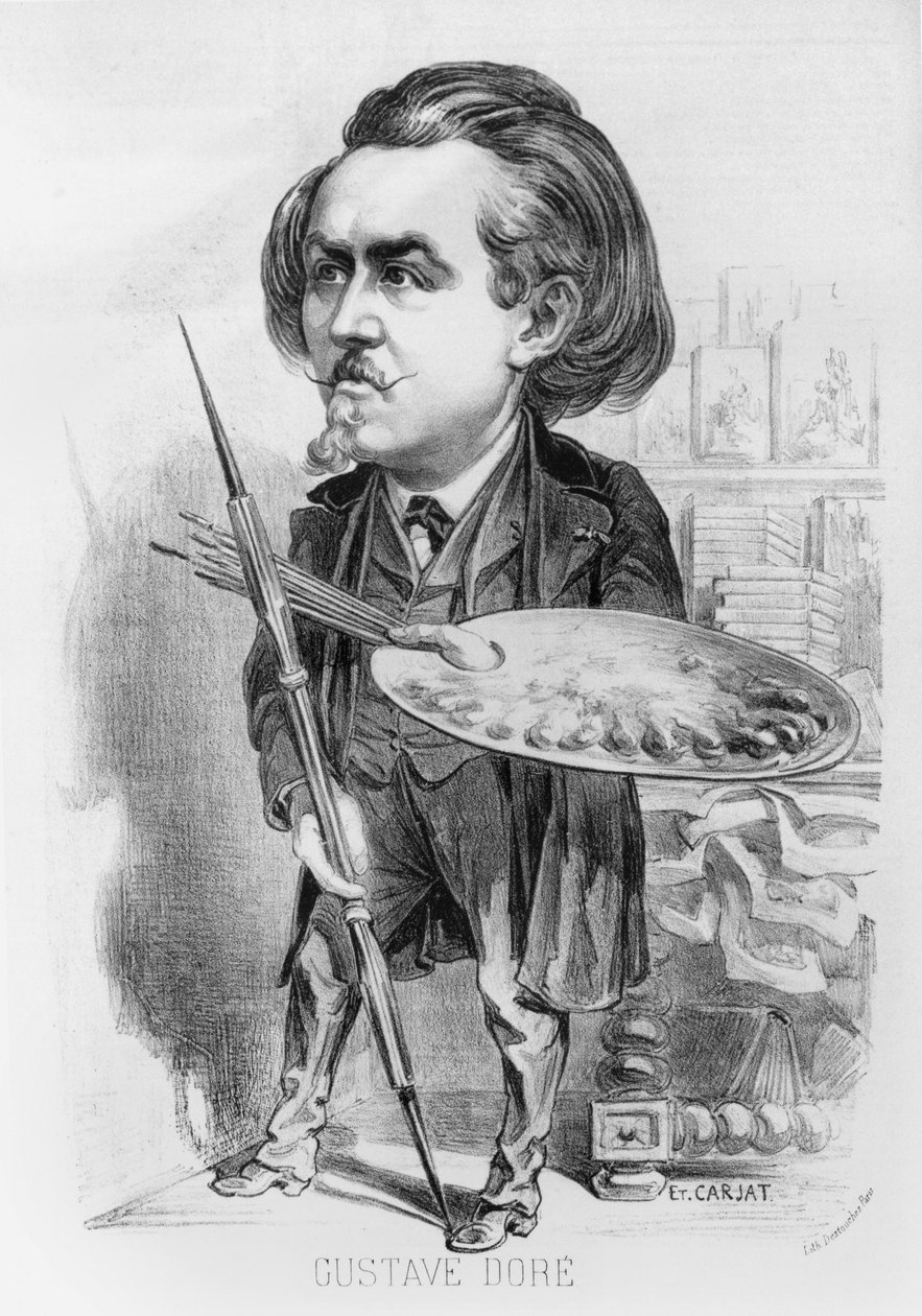 Gustave Dore (1832-83), karikatur fra 'Le Boulevard', 1863 av Etienne Carjat
