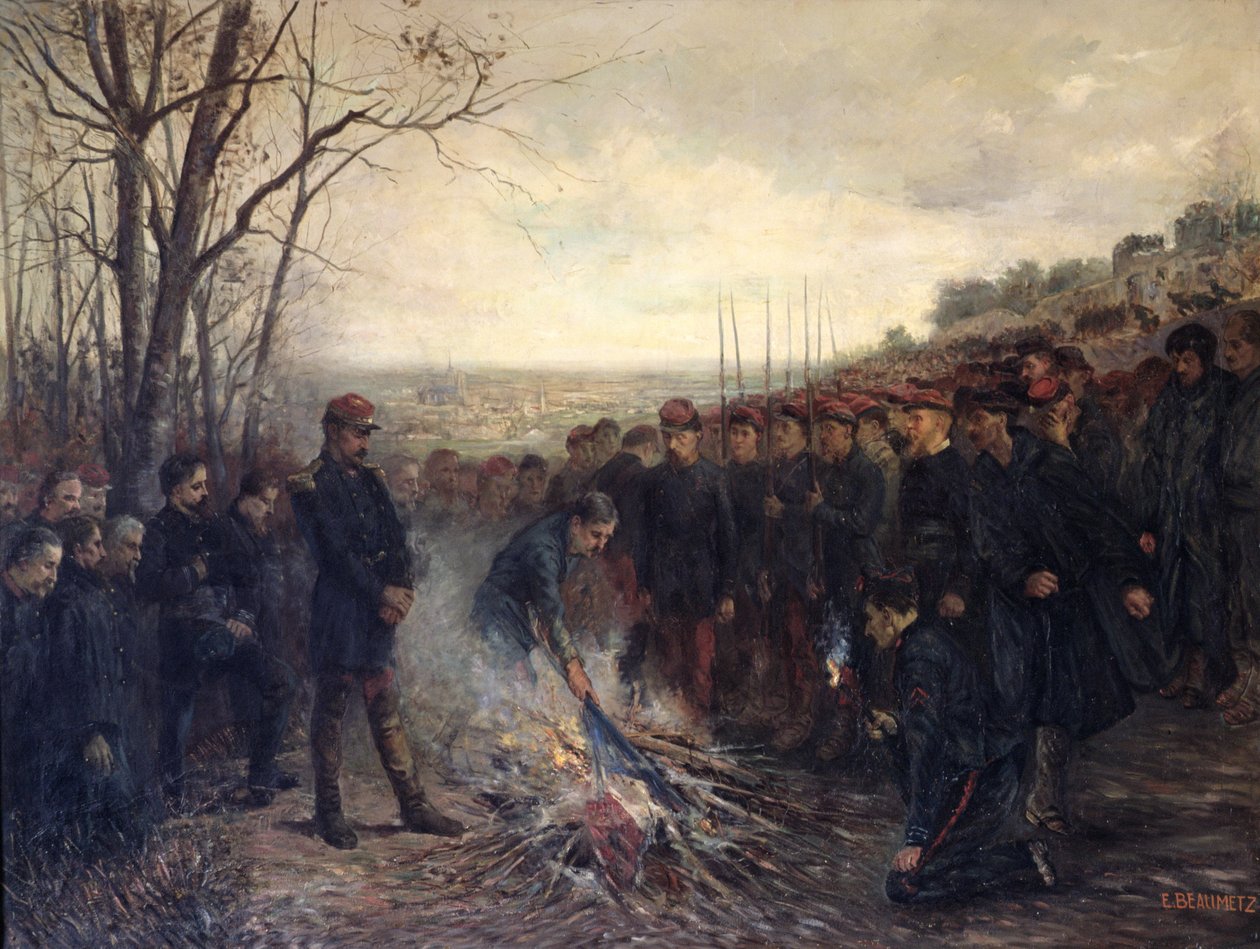 General Lapasset (1817-75) brenner sine flagg, 26. oktober 1870, 1882 av Etienne Dujardin Beaumetz