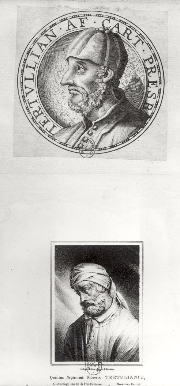 To portretter av Quintus Septimus Florens Tertullian (ca. 160-c.220) kjent som Tertullian av Etienne Gautier