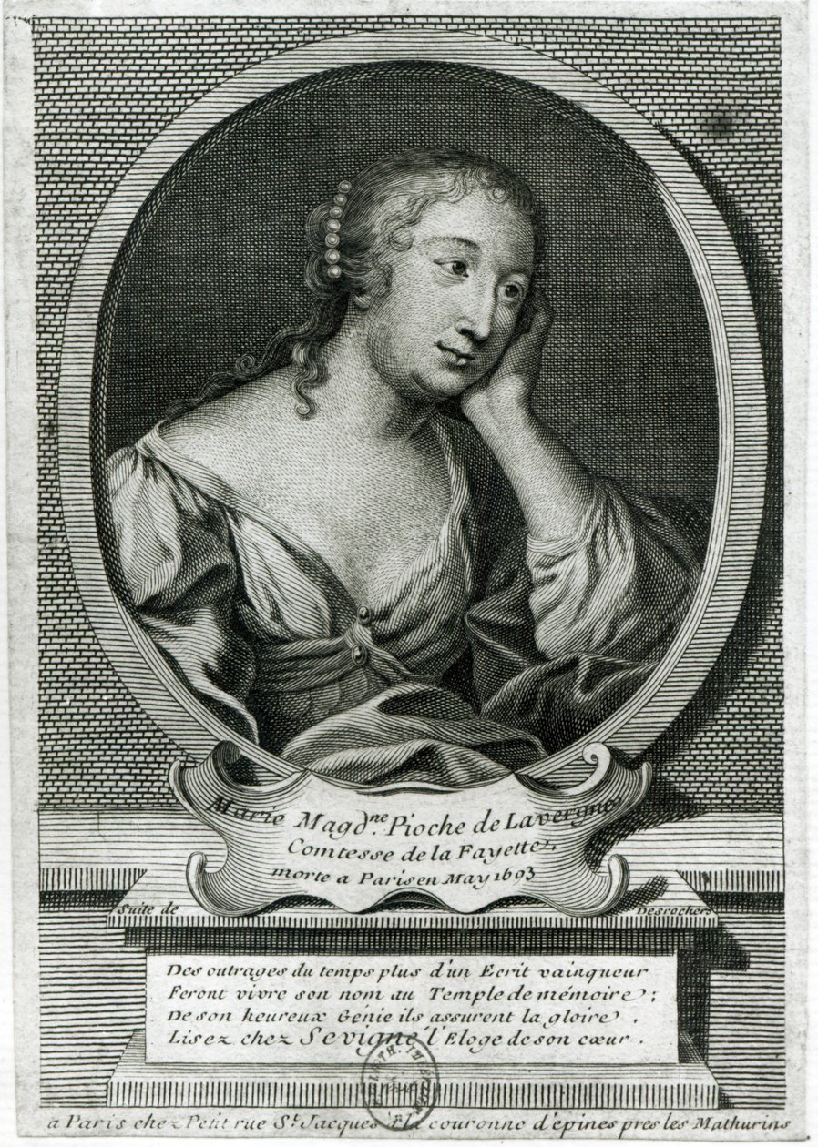 Medaljongportrett av Madame de La Fayette, fransk forfatter av Etienne Jehandier Desrochers
