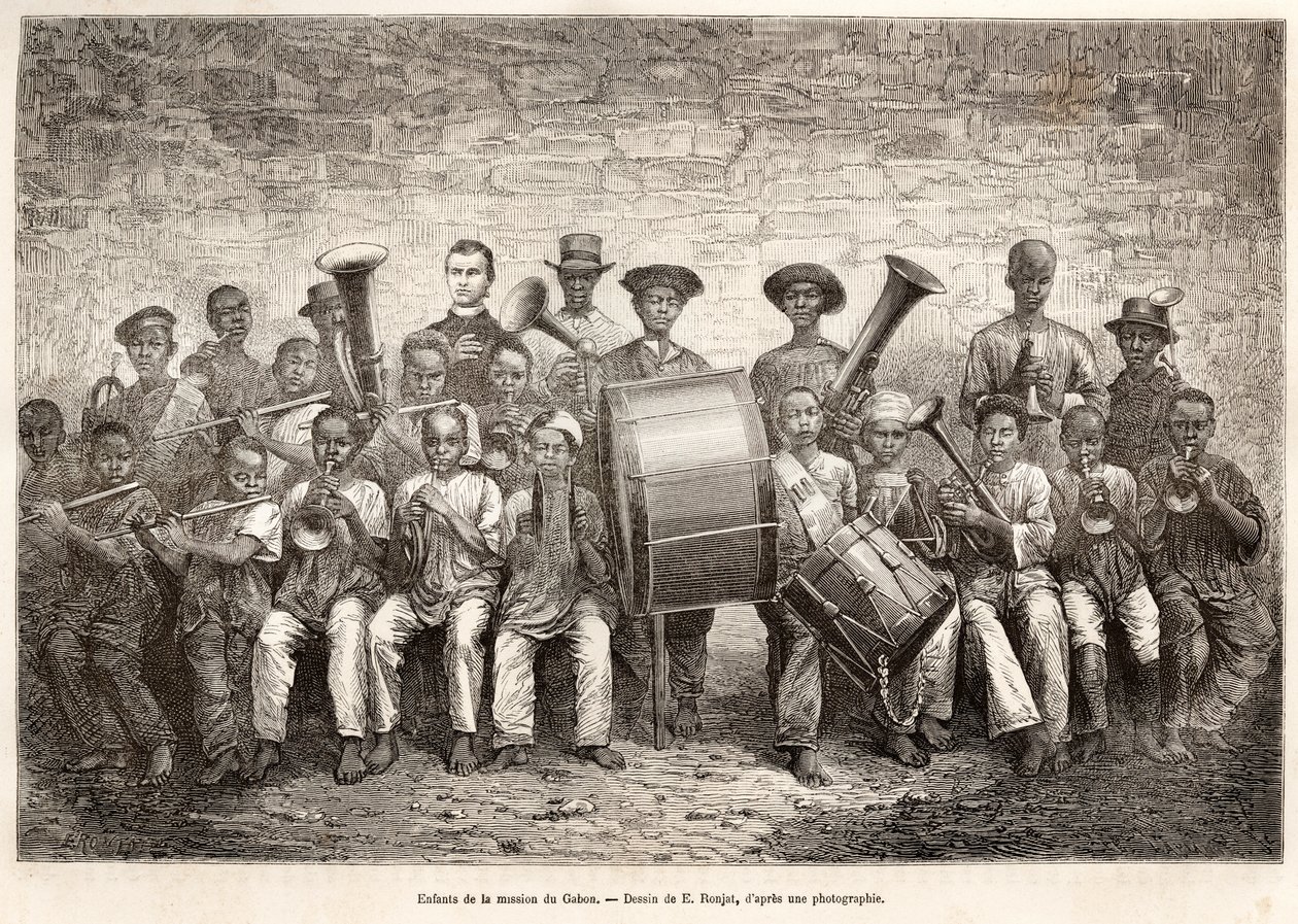 Barneorkester i Gabon, 1876 av Etienne Antoine Eugene Ronjat