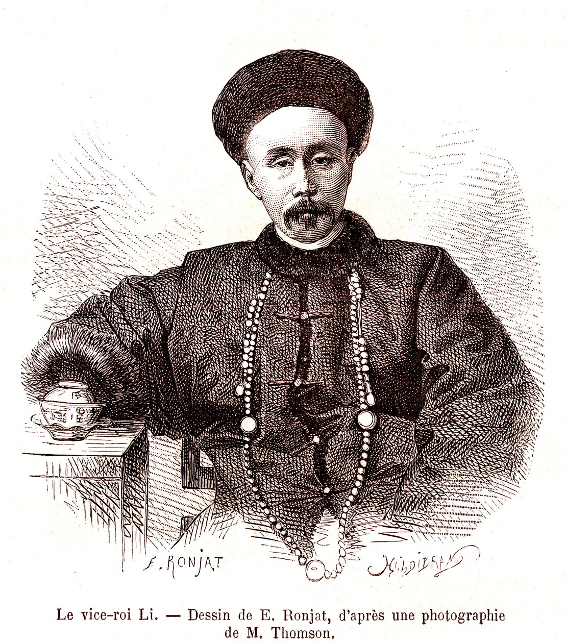 Li Hongzang, visekonge av Zhili, ved den keiserlige domstolen i Kina. 1873 (gravering) av Etienne Antoine Eugene Ronjat