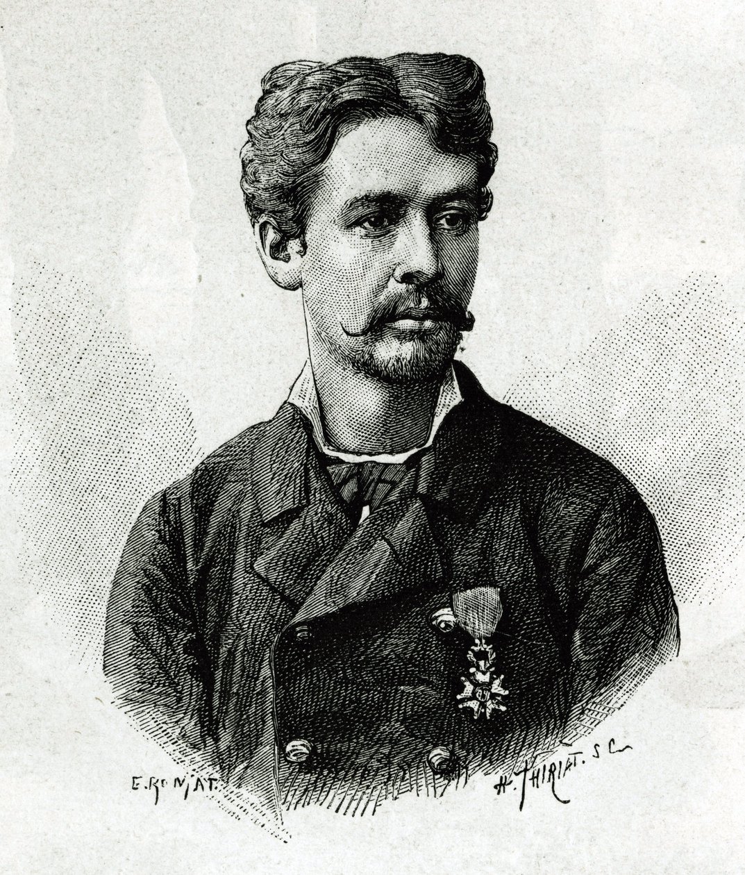 Portrett av doktor Tautain, under ekspedisjonen til Afrika 1879-1882, under kommando av Gallieni. Gravering av E. Ronjat, fra et fotografi, for å illustrere historien "Exploration du Haut Niger (Haut Niger)" (dagens Mali) av kommandør Joseph Gallien av Etienne Antoine Eugene Ronjat