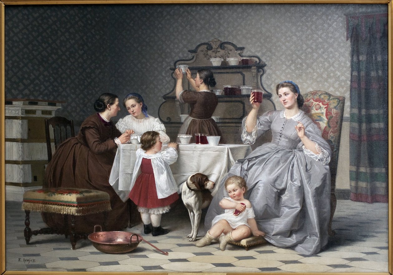 Syltetøyet, sier også Le gouter de famille. Maleri av Eugene Ronjat (1822-1912), olje på lerret, ca 1860. Fransk kunst fra 1800-tallet. Wiener kunstmuseum (Isere). av Etienne Antoine Eugene Ronjat
