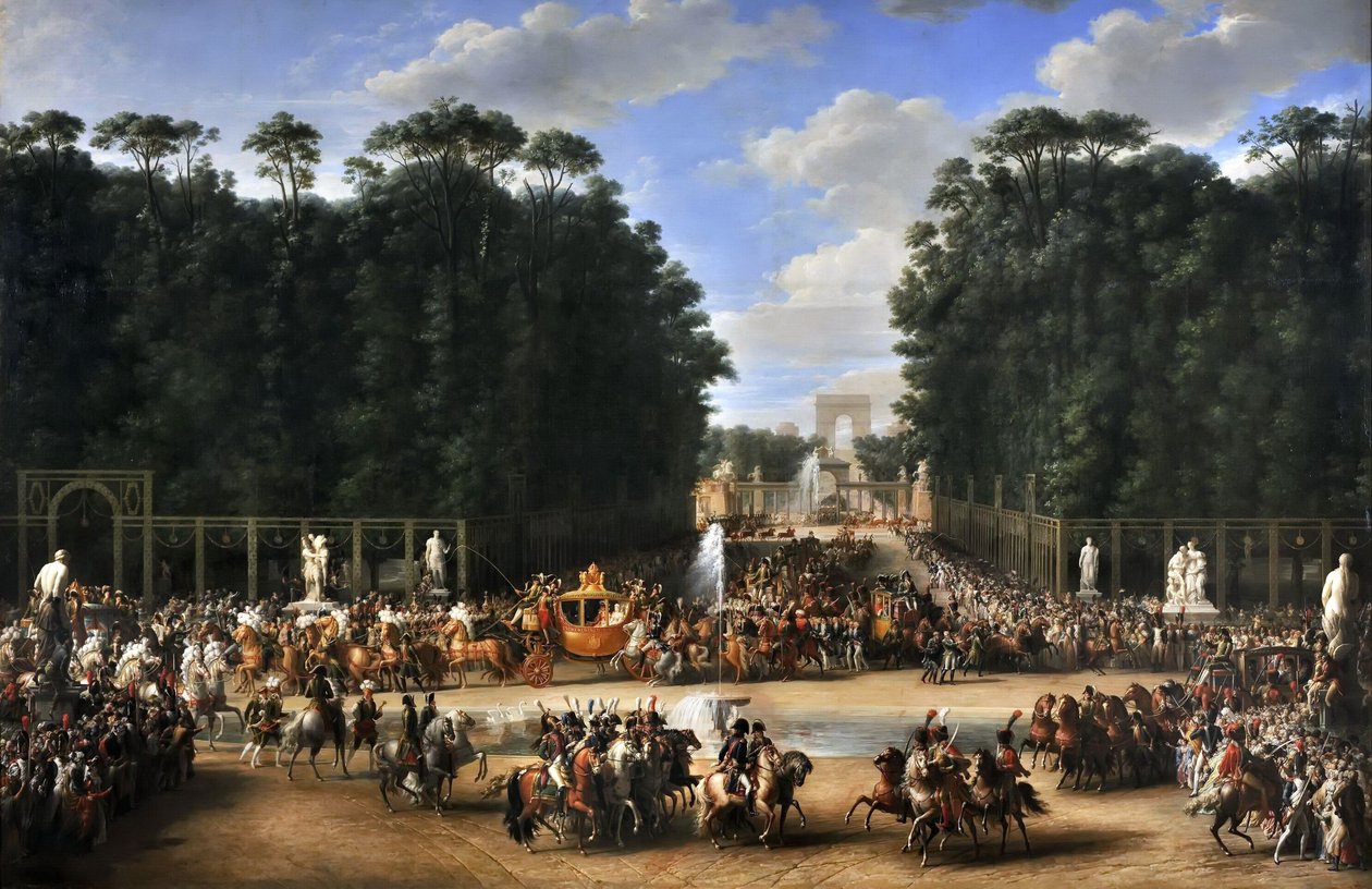Ekteskapsprosesjonen til Napoleon I og Marie-Louise krysser Jardin des Tuileries 2. april av Etienne Barthelemy Garnier