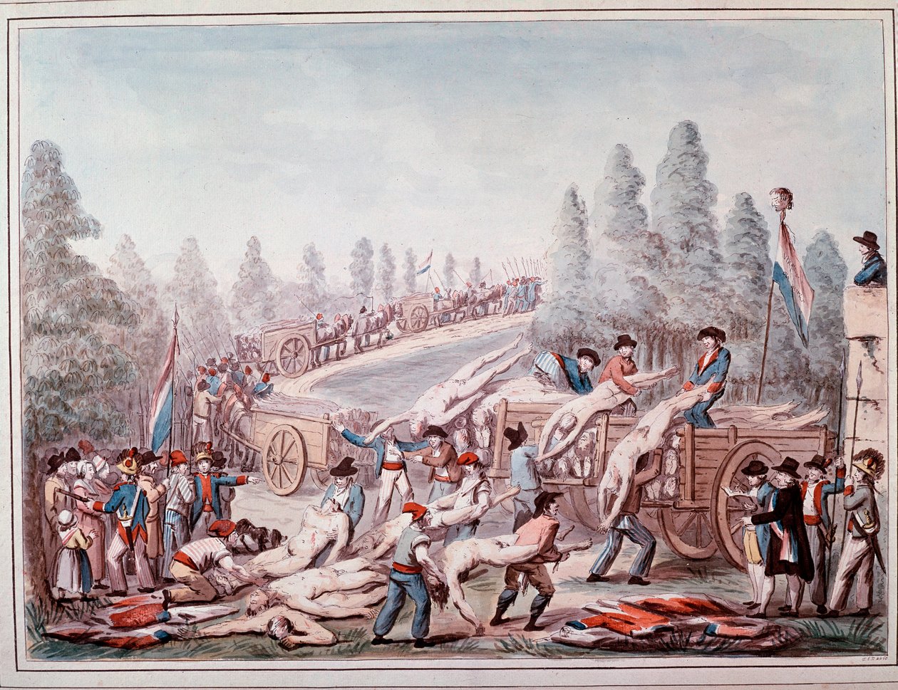 Transport av lik under revolusjonen (Akvarell, ca. 1790) av Etienne Bericourt