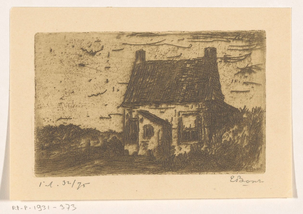 Hus i Ter Heijde nær Haag (original tittel på objekt) av Etienne Bosch (signed by artist)