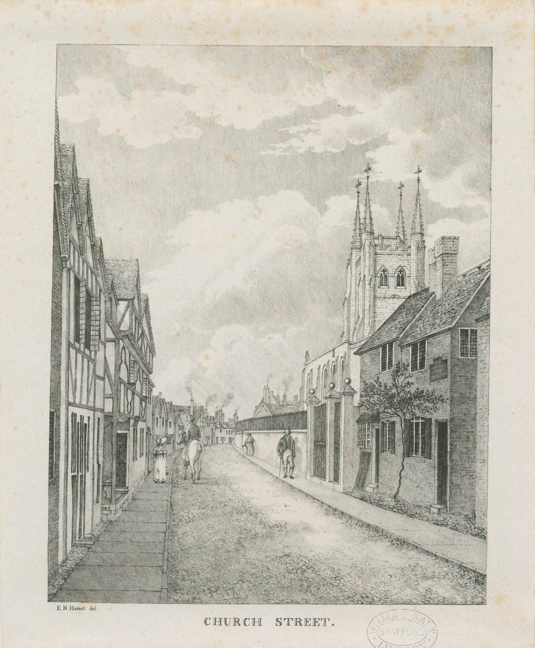 Tamworth - Church Street: litografi, nd [1796-1865] (trykk) av Etienne Bruno Hamel