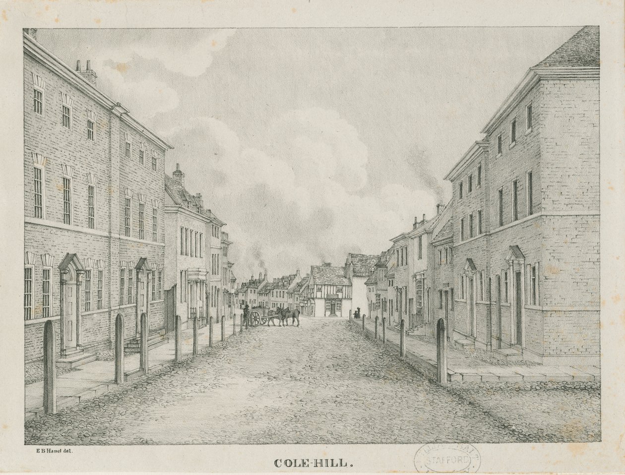 Tamworth - Cole-hill: litografi, nd [1796-1865] av Etienne Bruno Hamel