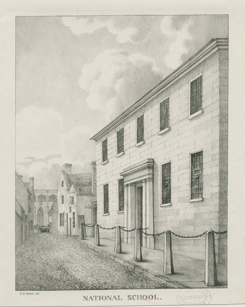 Tamworth - National School: litografi, nd [1796-1865] (trykk) av Etienne Bruno Hamel