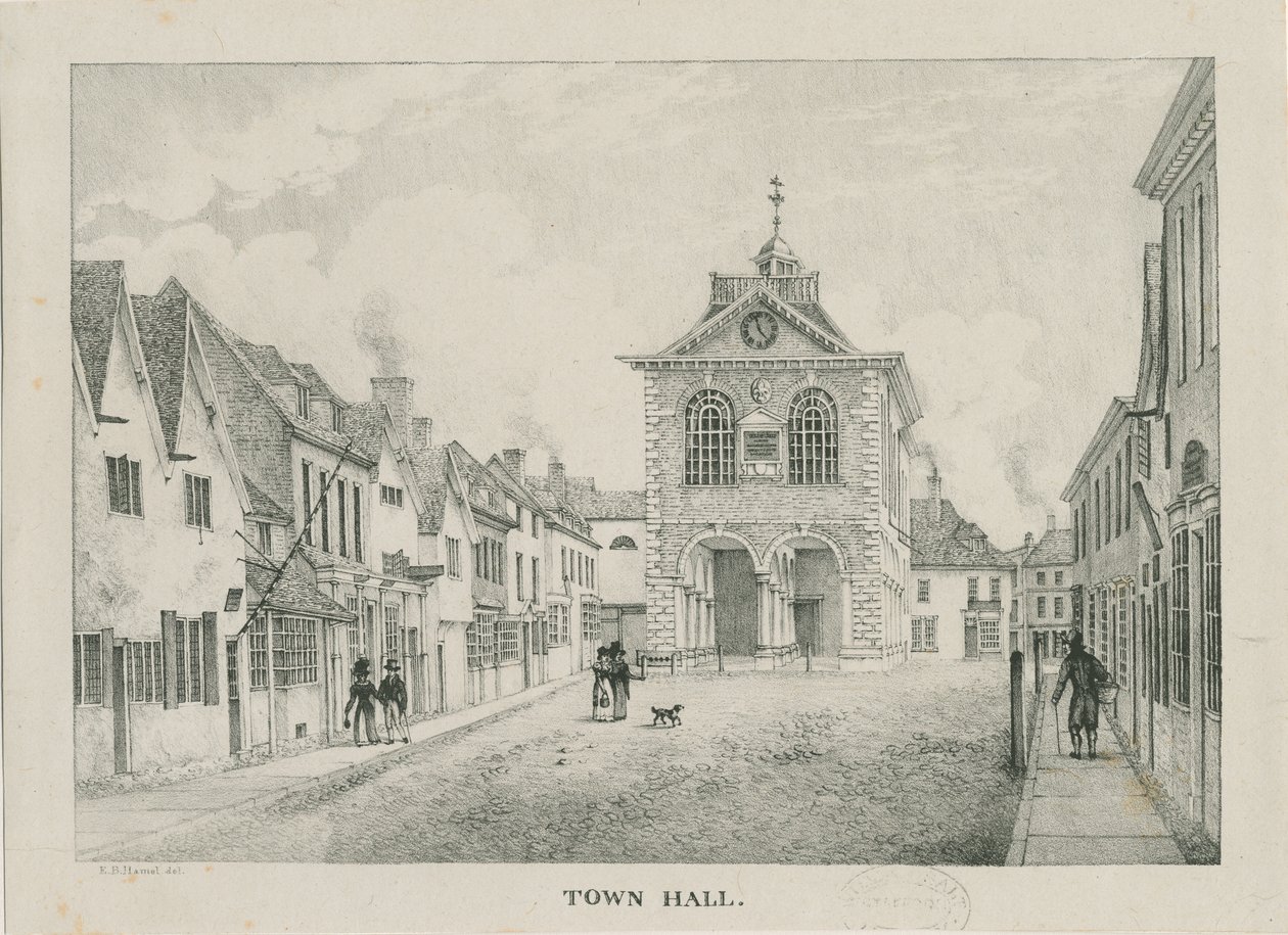 Tamworth - Rådhuset: litografi, nd [1796-1865] av Etienne Bruno Hamel