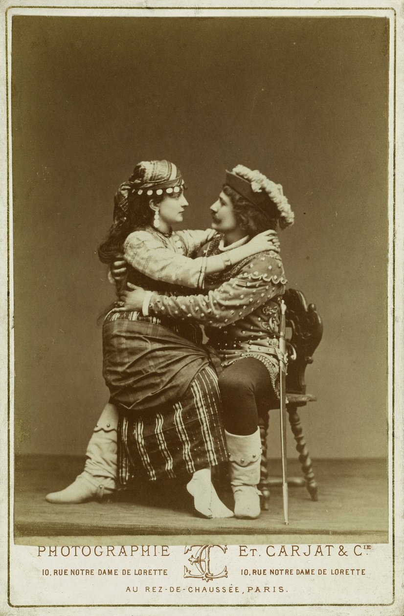 René Didier og Alice Lody i rollene som Phoebus og Esmeralda av Etienne Carjat