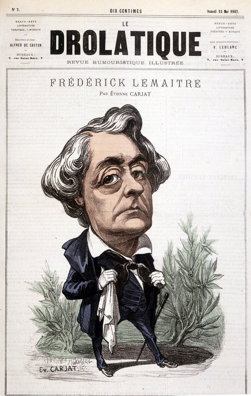 Drolatikeren, Fréderick Lemaitre (1800/1876), kjent skuespiller for sine dramatiske roller, nær Victor Hugo. Karikatur av deg, Carjat. av Etienne Carjat