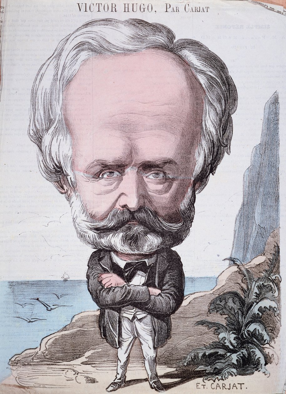 Victor Hugo (1802-85) på Jersey rock, 1867 (fargegravering) av Etienne Carjat