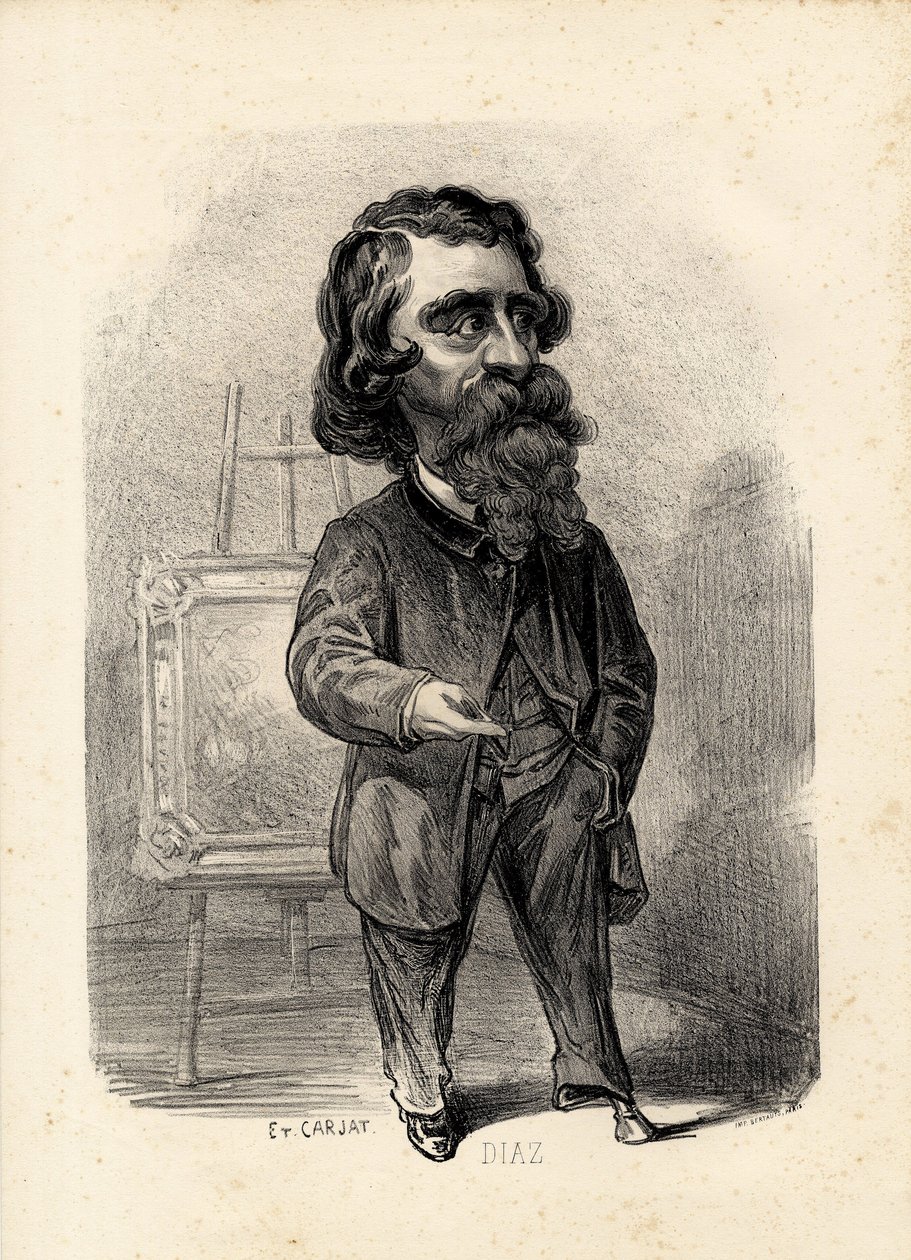 flygende blad - Illustrasjon av Etienne Carjat (1826-1906): Kunst - Malere kunstnere, Diaz Narcisse Diaz de la Pena (1807-1876) av Etienne Carjat