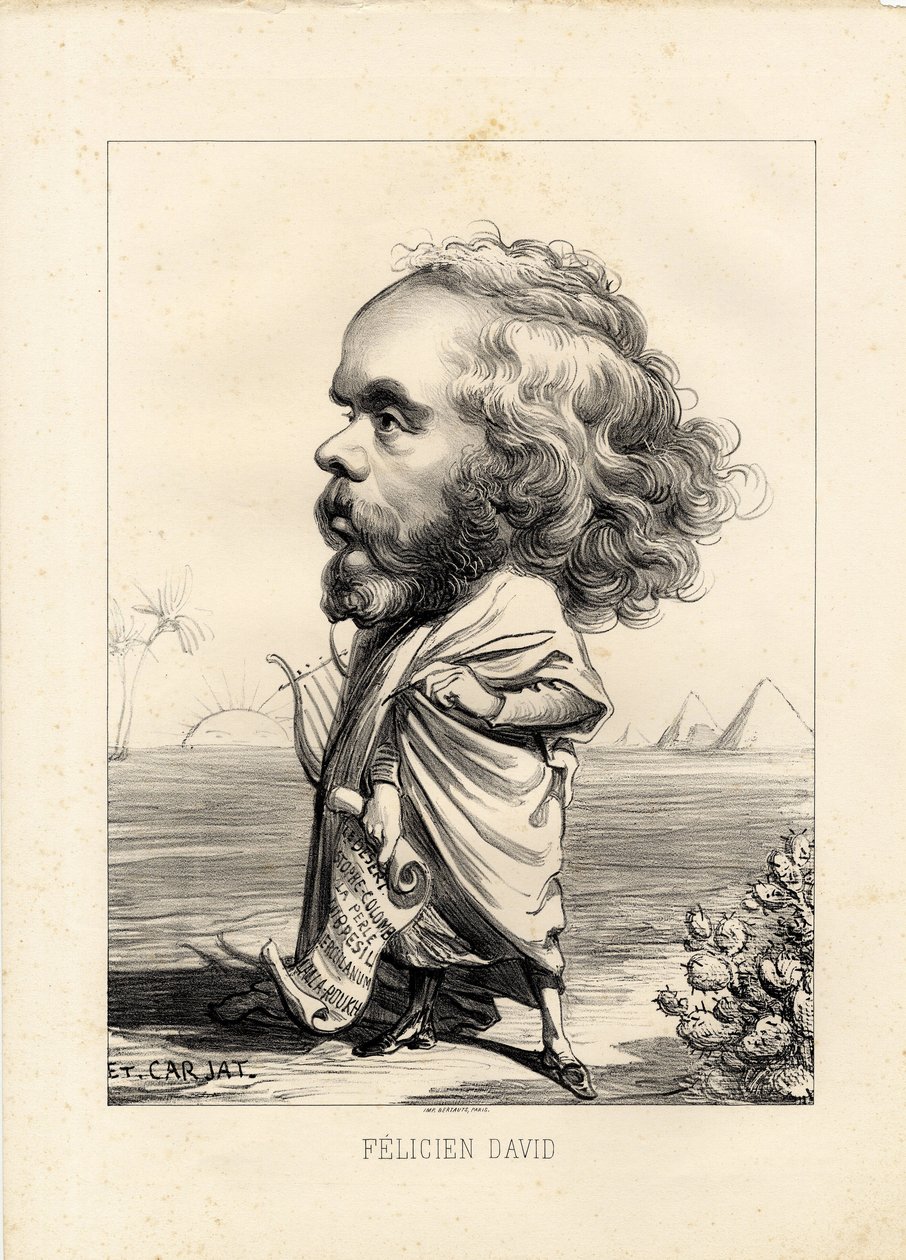 flygende blad - Illustrasjon av Etienne Carjat (1826-1906): Egypt, Lyre, Pyramids - David Felicien (1810-1876) av Etienne Carjat