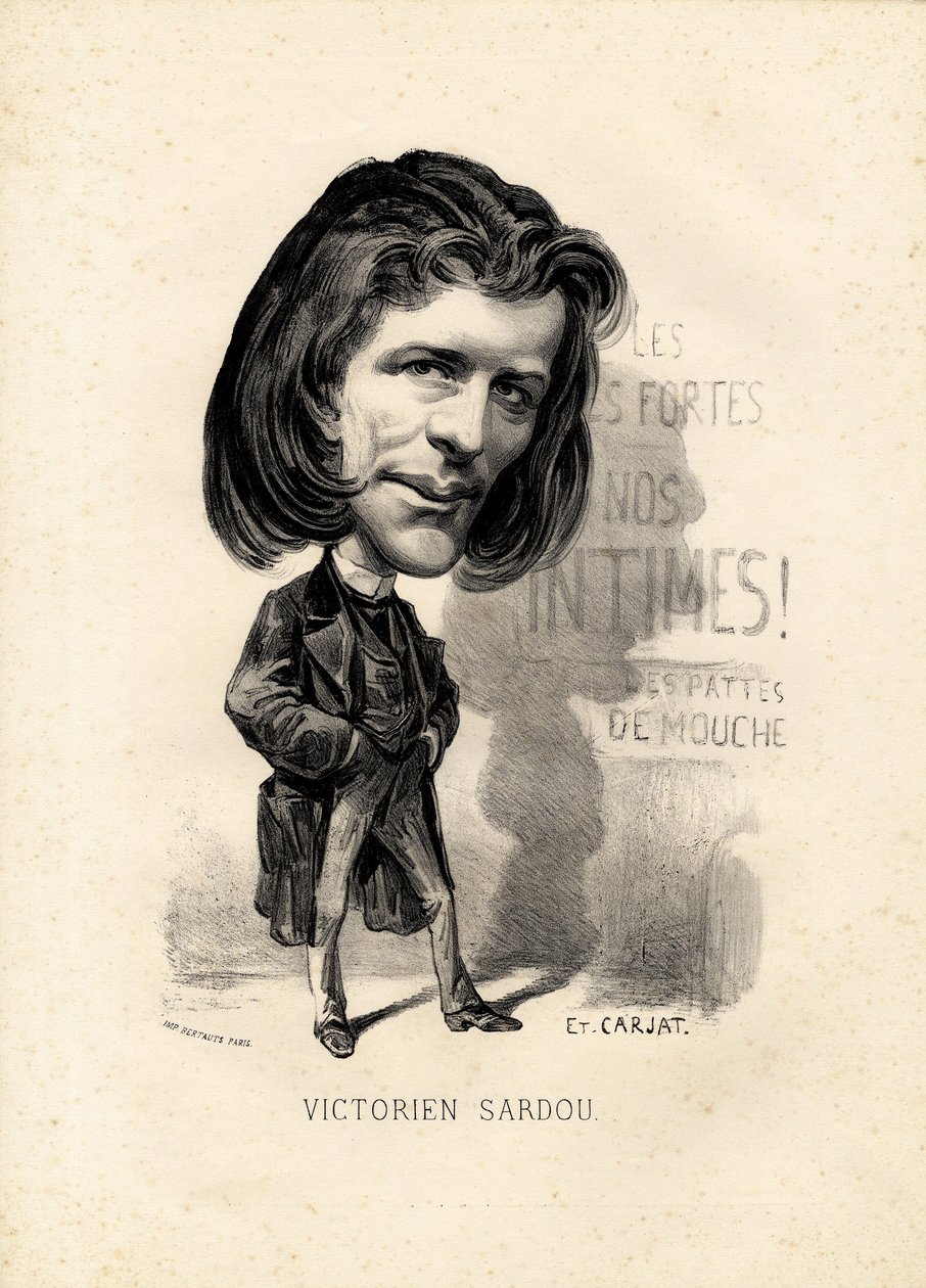 flygende blad - Illustrasjon av Etienne Carjat (1826-1906): Litteratur - viktoriansk Sardou (1831-1908) av Etienne Carjat