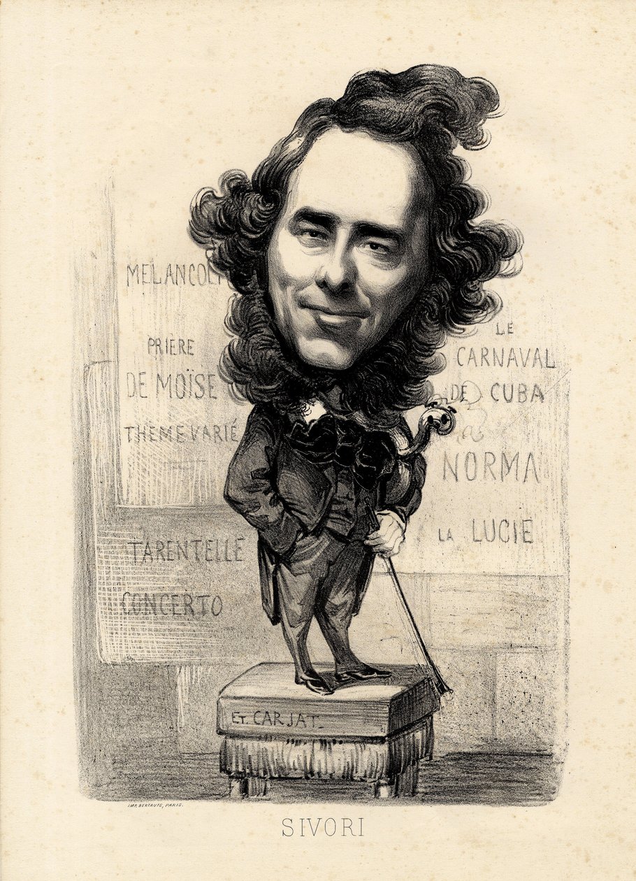 flygende blad - Illustrasjon av Etienne Carjat (1826-1906): Sivori Camille Camillo (1815-1894) av Etienne Carjat