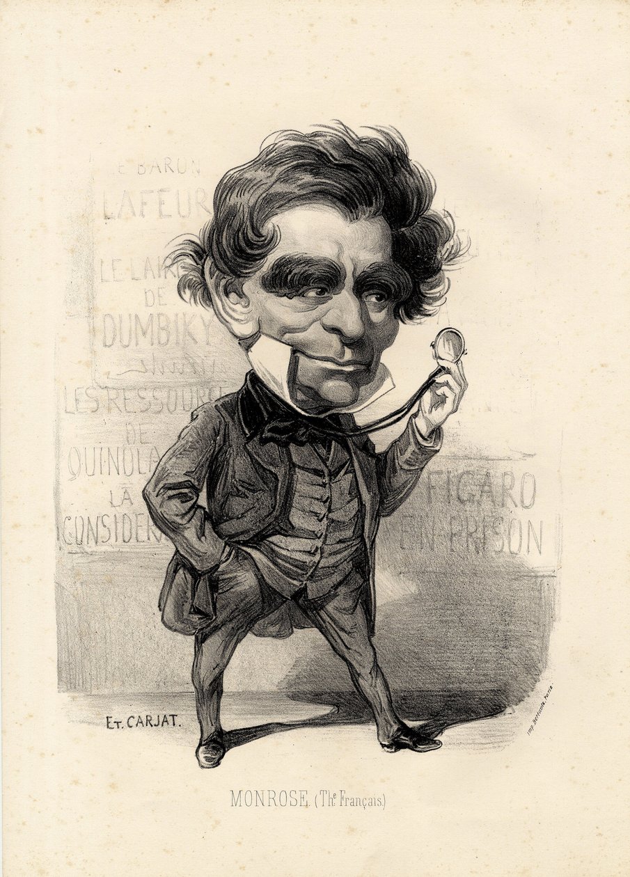 flygende blad - Illustrasjon av Etienne Carjat (1826-1906): Teater - Monrose Antoine-Martial Louis Barizain, Louis Monrose (1811-1883) av Etienne Carjat