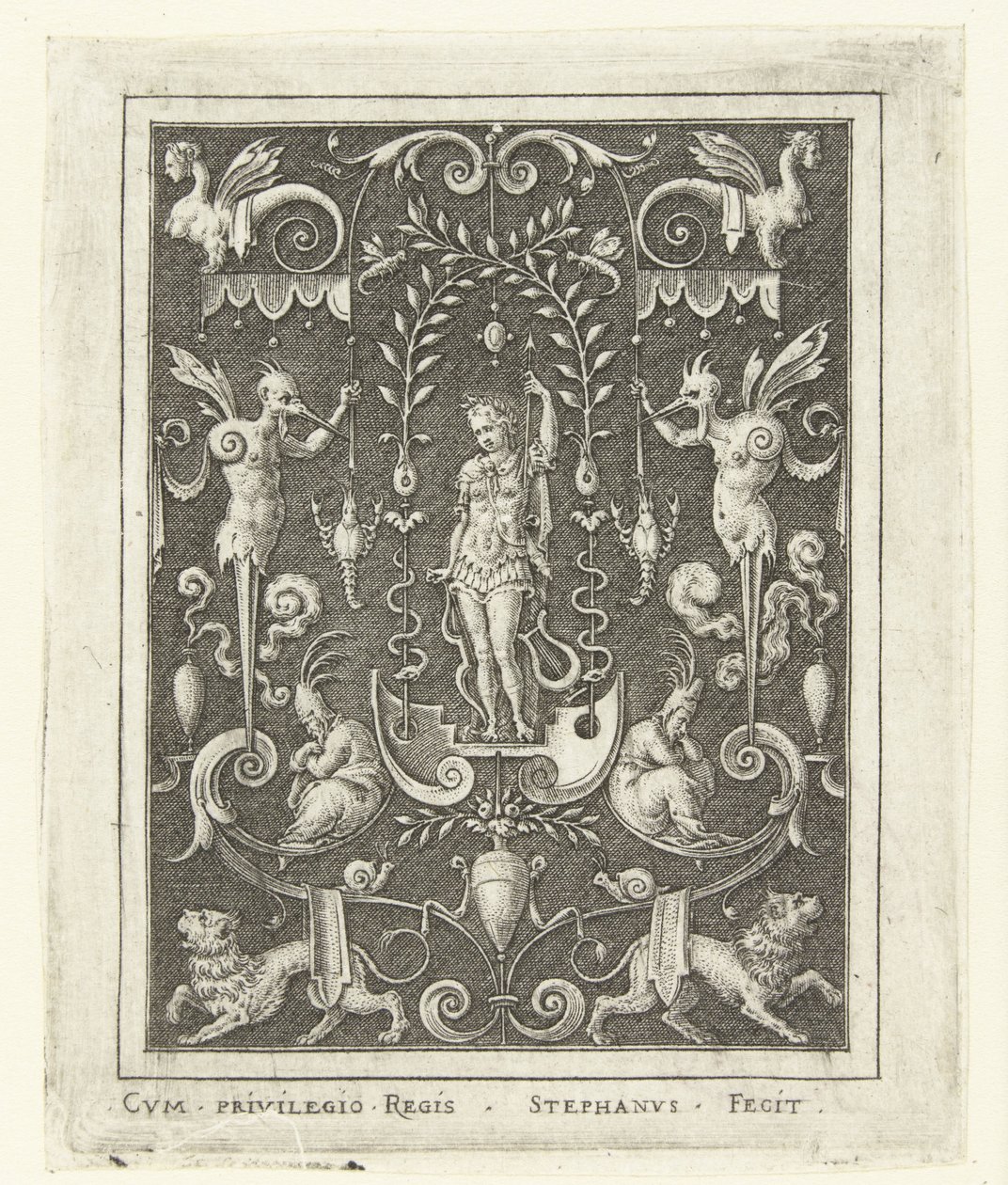 Apollo Overflatedekorasjoner med gudefigurer i en ramme av grotesker (senere versjon) (serietittel) av Etienne Delaune