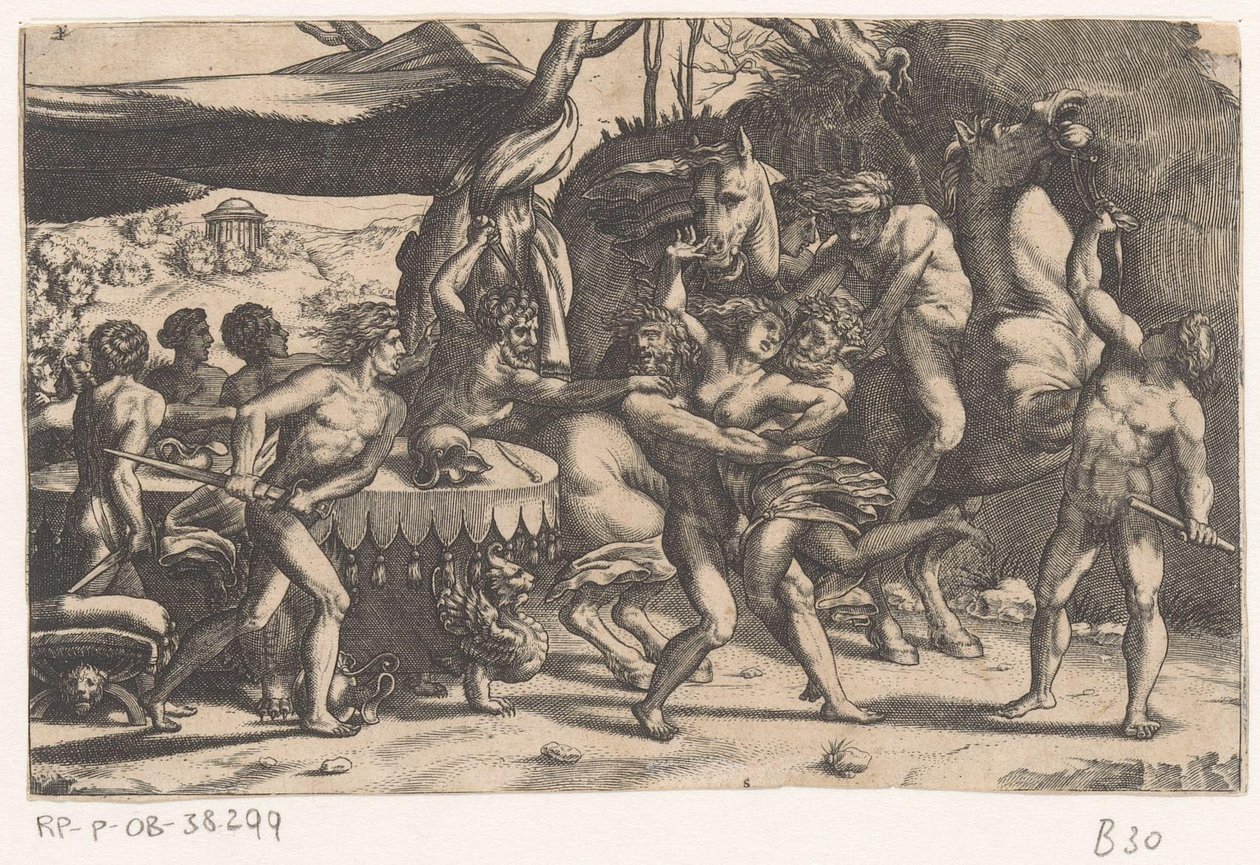 Ran av en kvinne av mann og satyr Battle between the Lapiths and Centaurs (serietittel) av Etienne Delaune