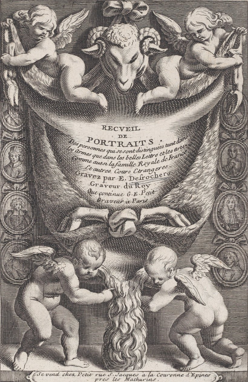 Frontispice fra samling av portretter, 1714-41. av Etienne Desrochers