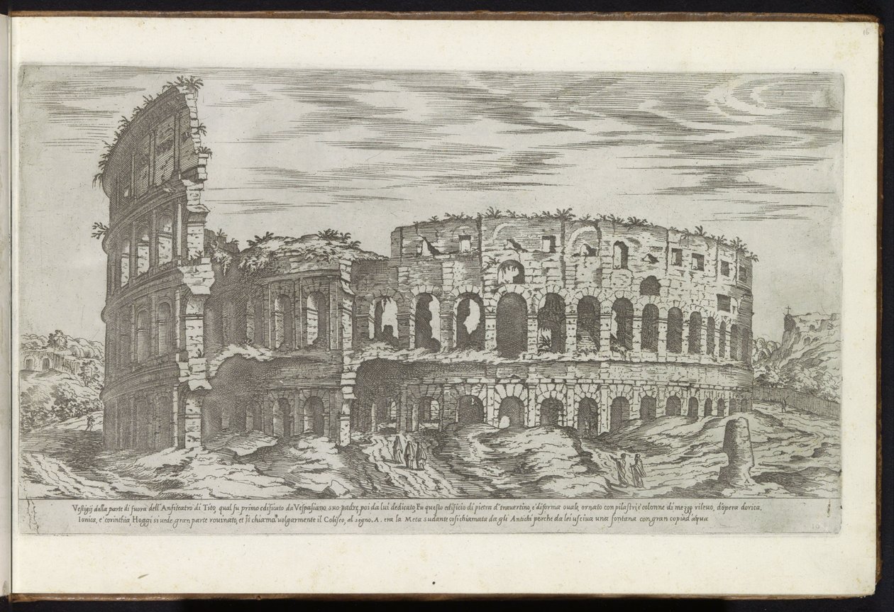 Colosseum te Roma Bouwwerken uit de oudheid (serietittel) Restene fra antikken til Roma samlet og portretter i perspektiv av Stefano Du Perac Parisino (serietittel på objekt) av Etienne Duperac