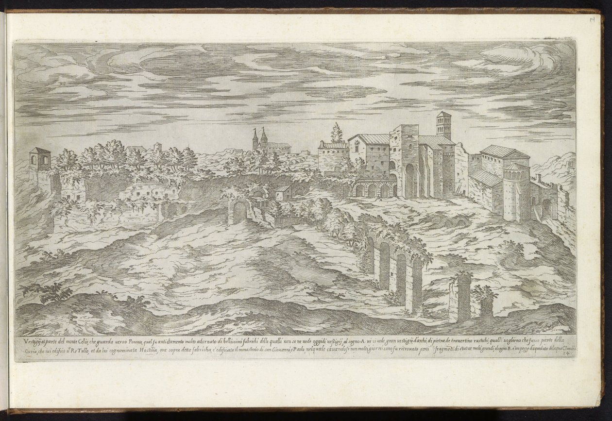 Monte Celio te Rome Bouwwerken uit de oudheid (serietittel) Restene av det gamle Roma samlet og portrettert i perspektiv av Stefano Du Perac Parisino (serietittel på objekt) av Etienne Duperac
