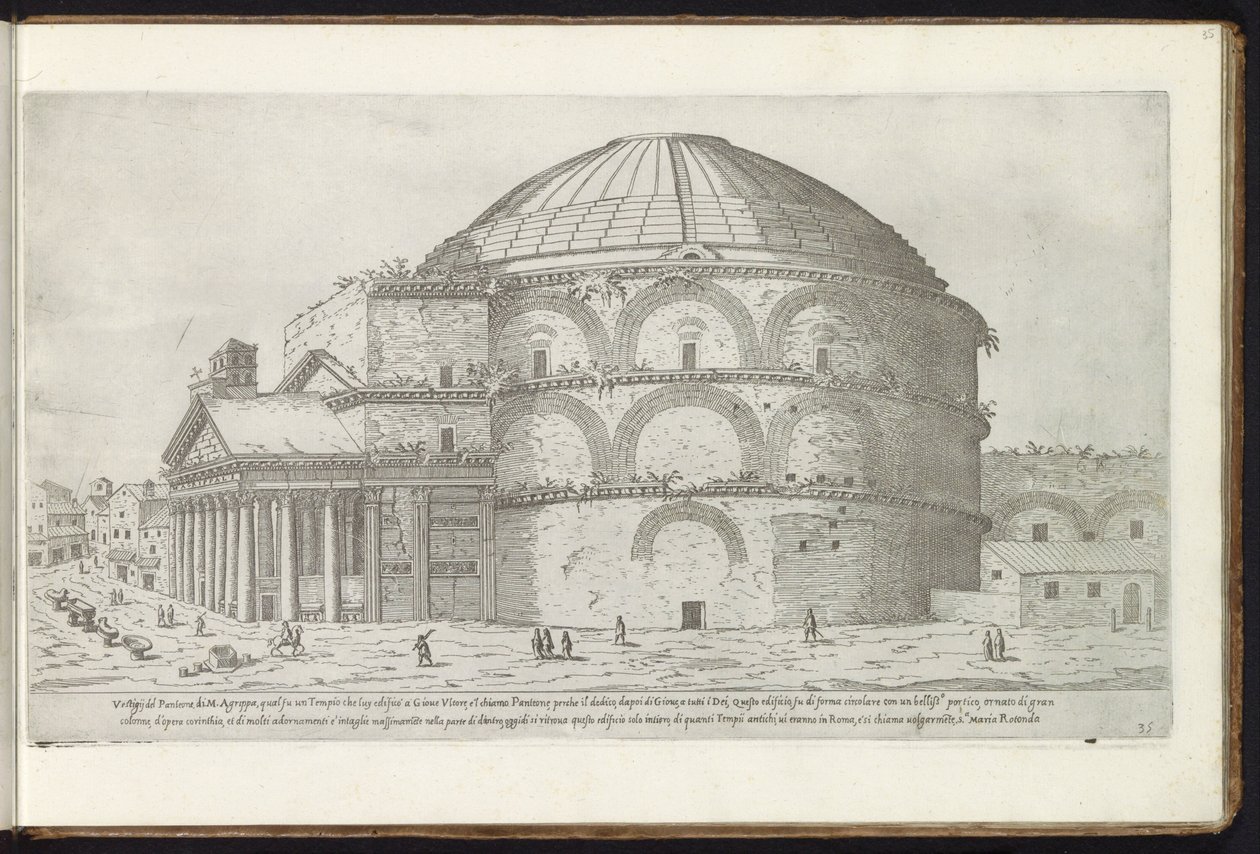 Pantheon i Roma Bouwwerken uit de oudheid (serietittel) Restene fra antikken til Roma samlet og portretter i perspektiv av Stefano Du Perac Parisino (serietittel på objekt) av Etienne Duperac
