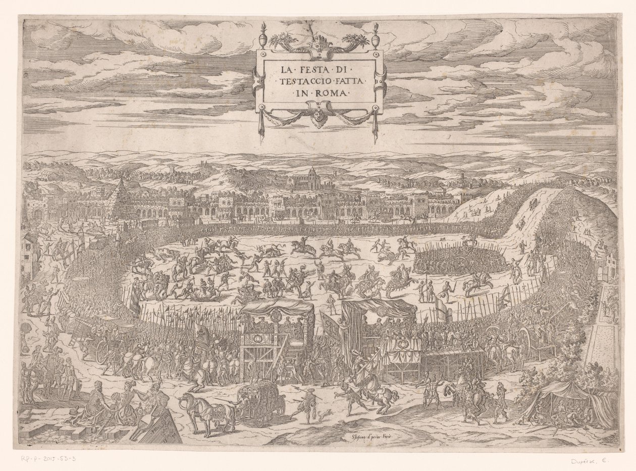 Pavelig fest på Testaccio i Roma i 1534 La festa di Testaccio fatta i Roma (tittel på objekt) av Etienne Duperac