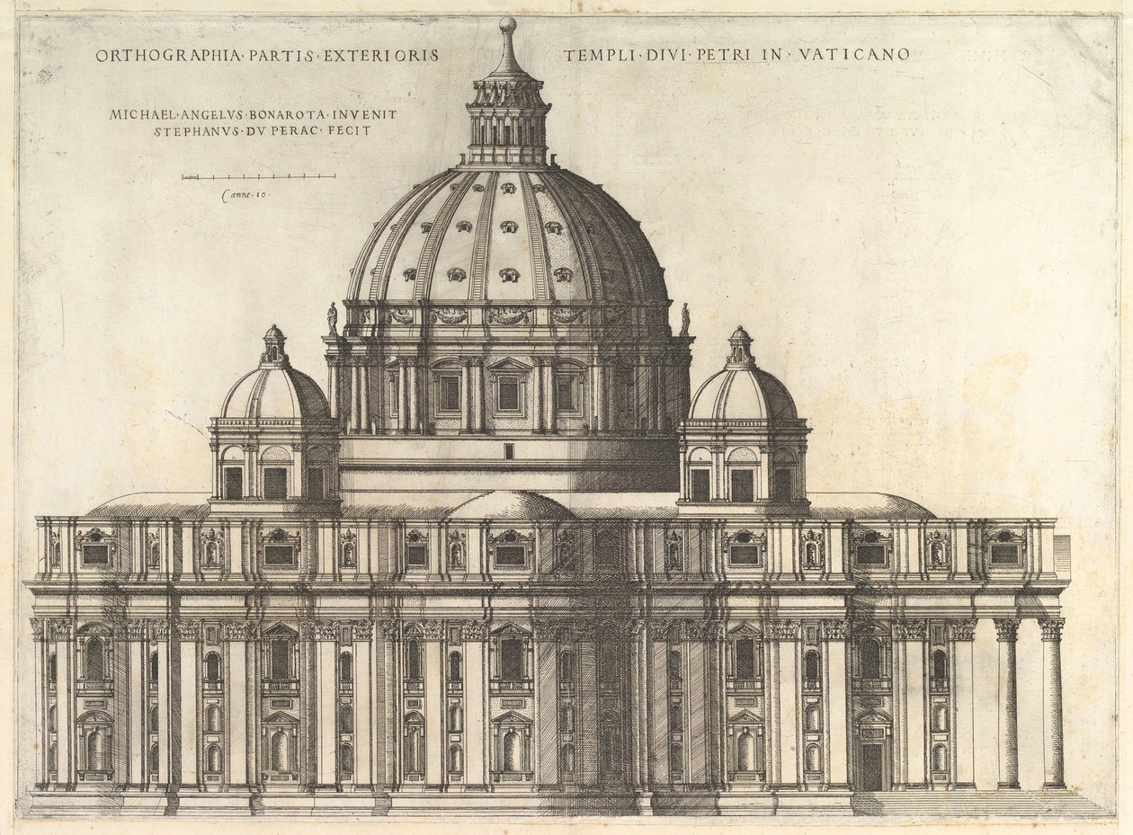 The Roman Mirror of Magnificence: Elevation Vising the Exterior of Saint Peters Basili..., 1558-61. av Etienne Duperac