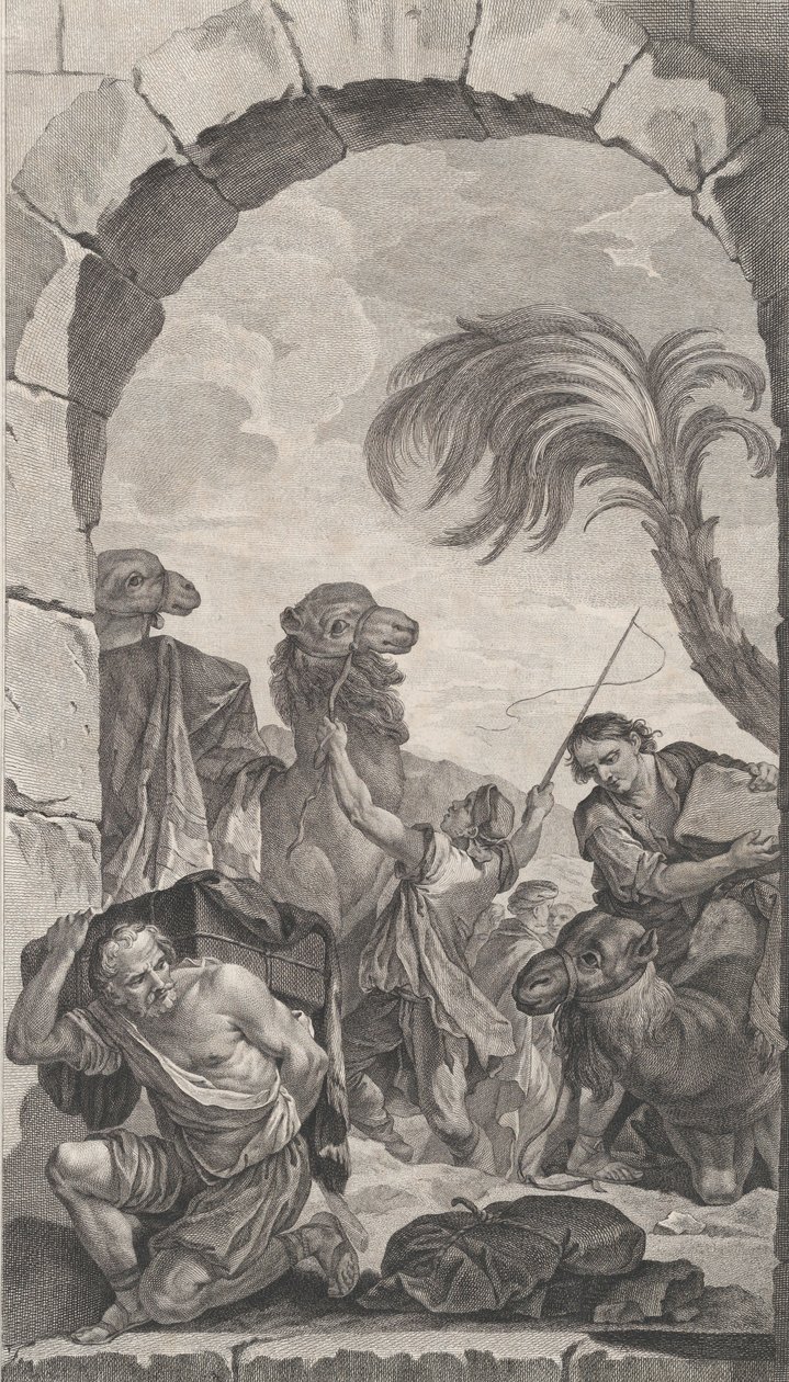 The Chapel of the Foundlings in Paris: The Suite of the Magi: Kameldrivere og bærere..., 1756. av Etienne Fessard