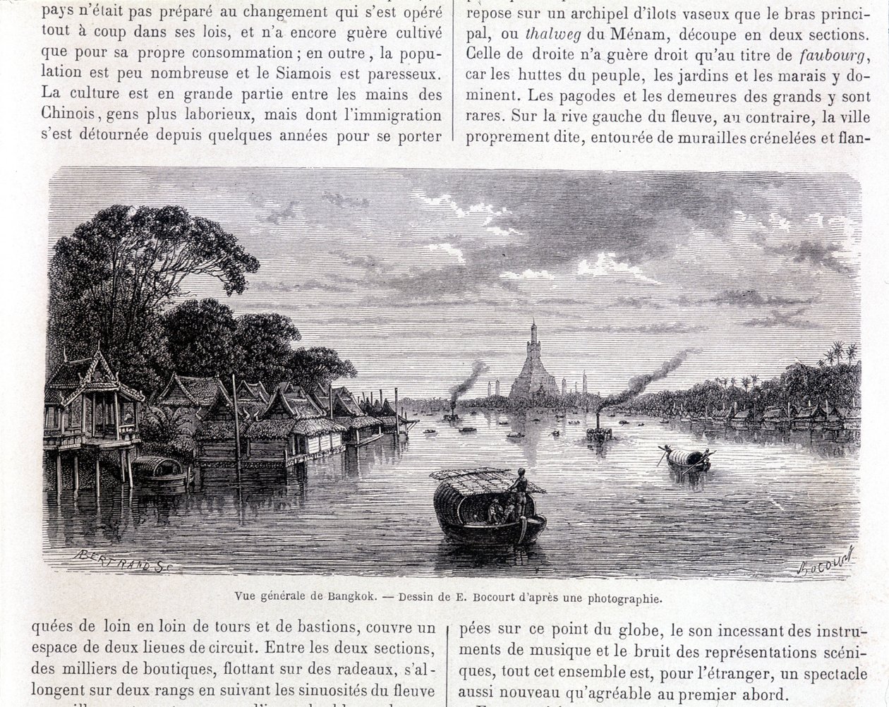 Generell utsikt over Bangkok. Tegning av E. Bocourt. av Etienne Gabriel Bocourt