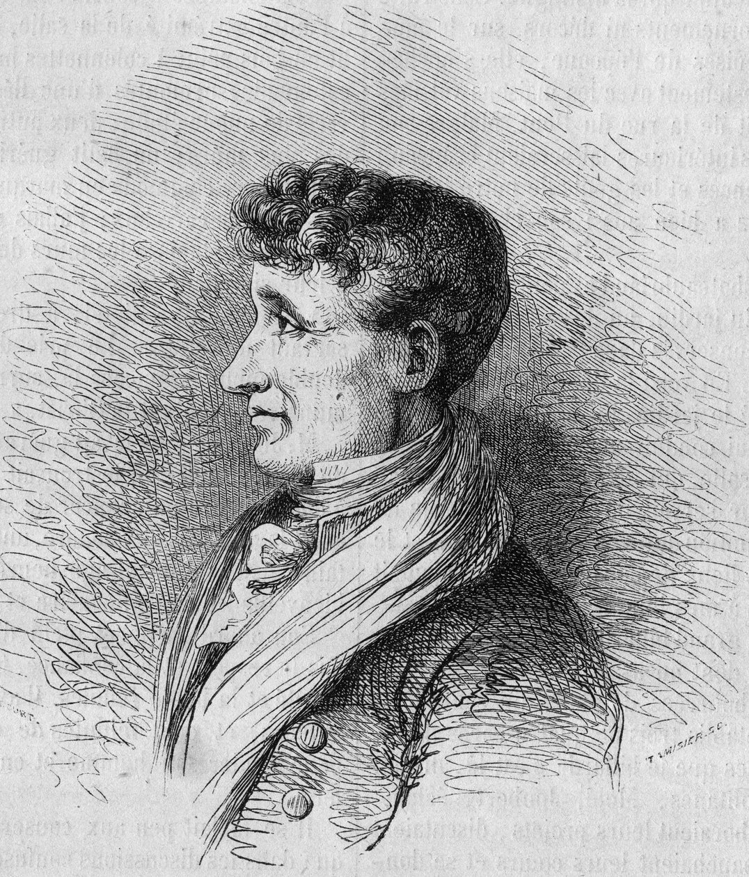 Portrett av Joseph Joubert (1754-1824), fransk forfatter. Gravering av Bocour i "" Le Magasin pittoreske"" av Etienne Gabriel Bocourt