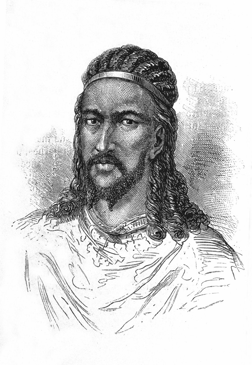 Portrett av keiseren (ras) Theodoros av Abessinia. av Etienne Gabriel Bocourt